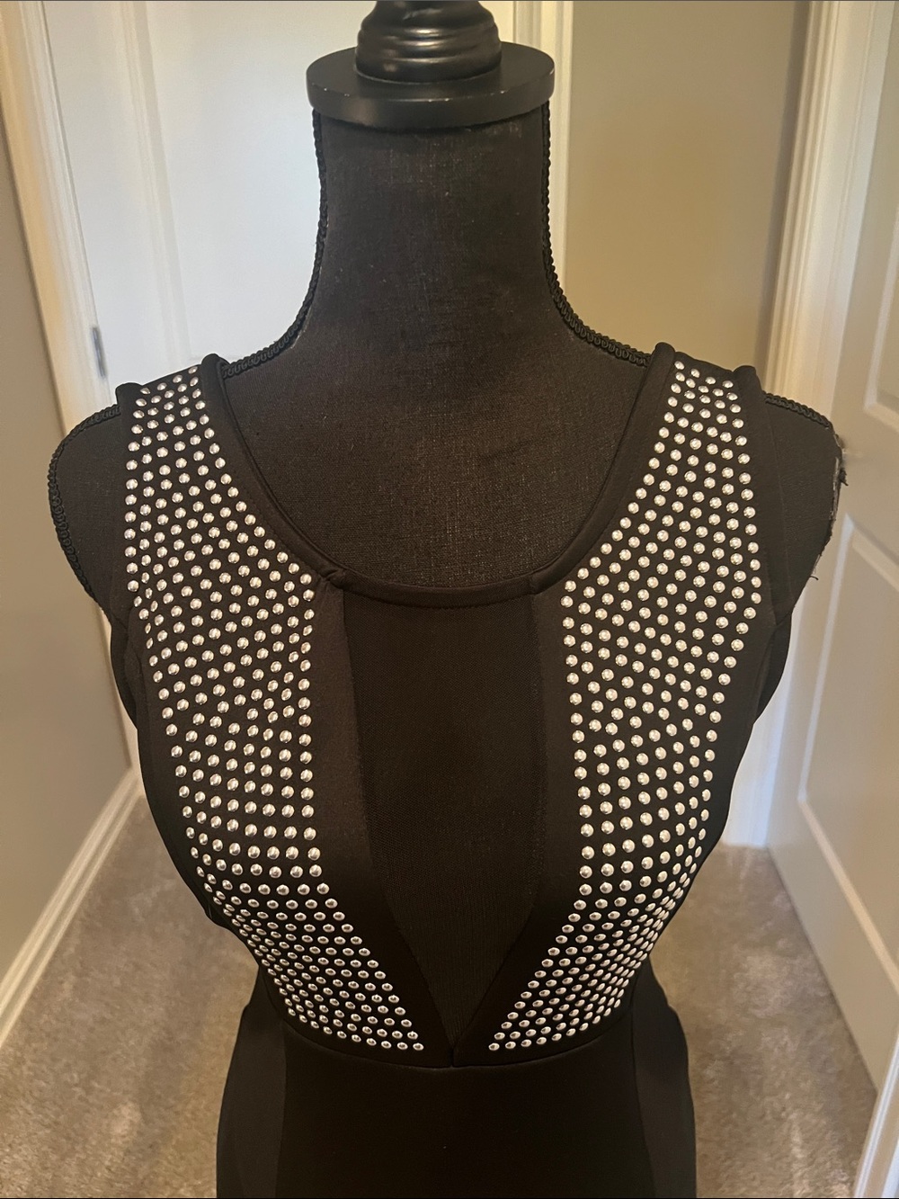 🎯 2/$5 Say What? Black Mini Dress with Silver Stud Panels - Picture 5 of 9